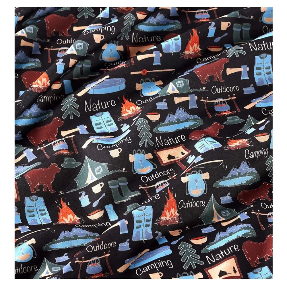 Kids Sheet Set-Campsite Retro Camp Print 3Pc. Set NAVY BLUE-TWIN